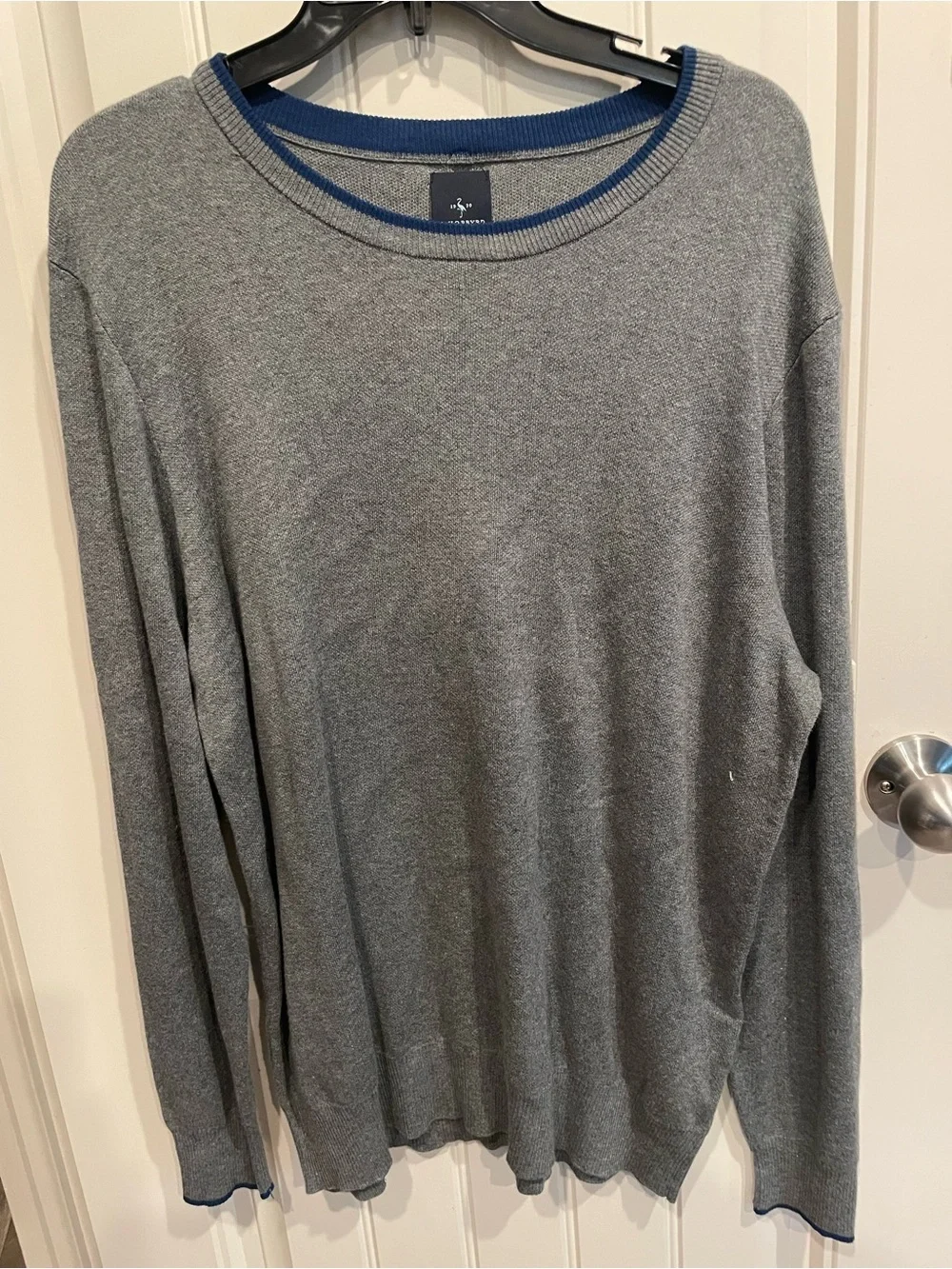 Tailorbyrd Men's Grey Crewneck Sweater with Blue Trim